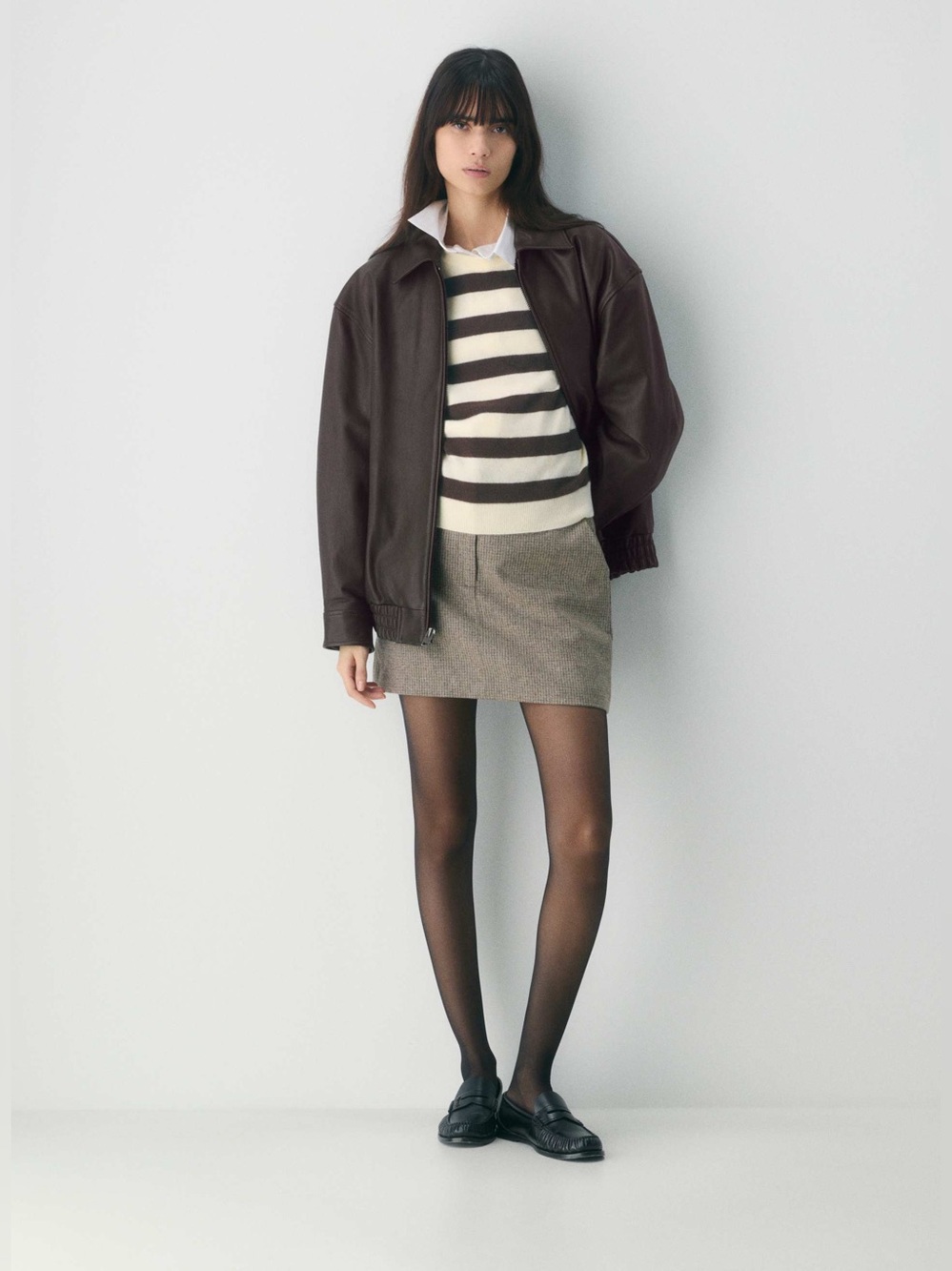 Aritzia Bare Cashmere Crewneck Brown Cream Stripe Sweater